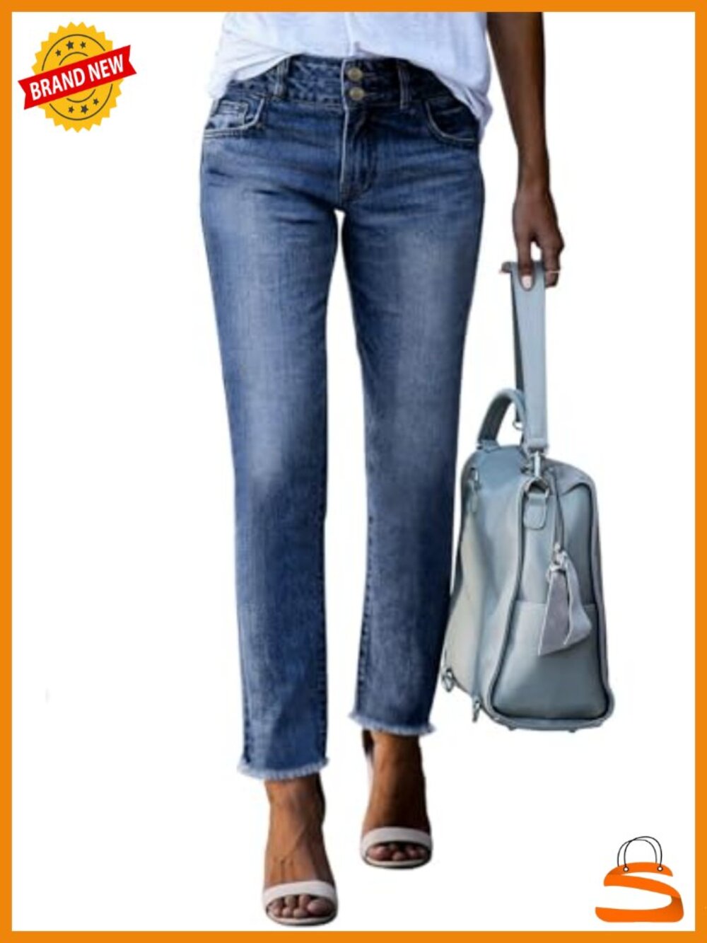 High Waisted Straight Leg Jeans with Raw Hem